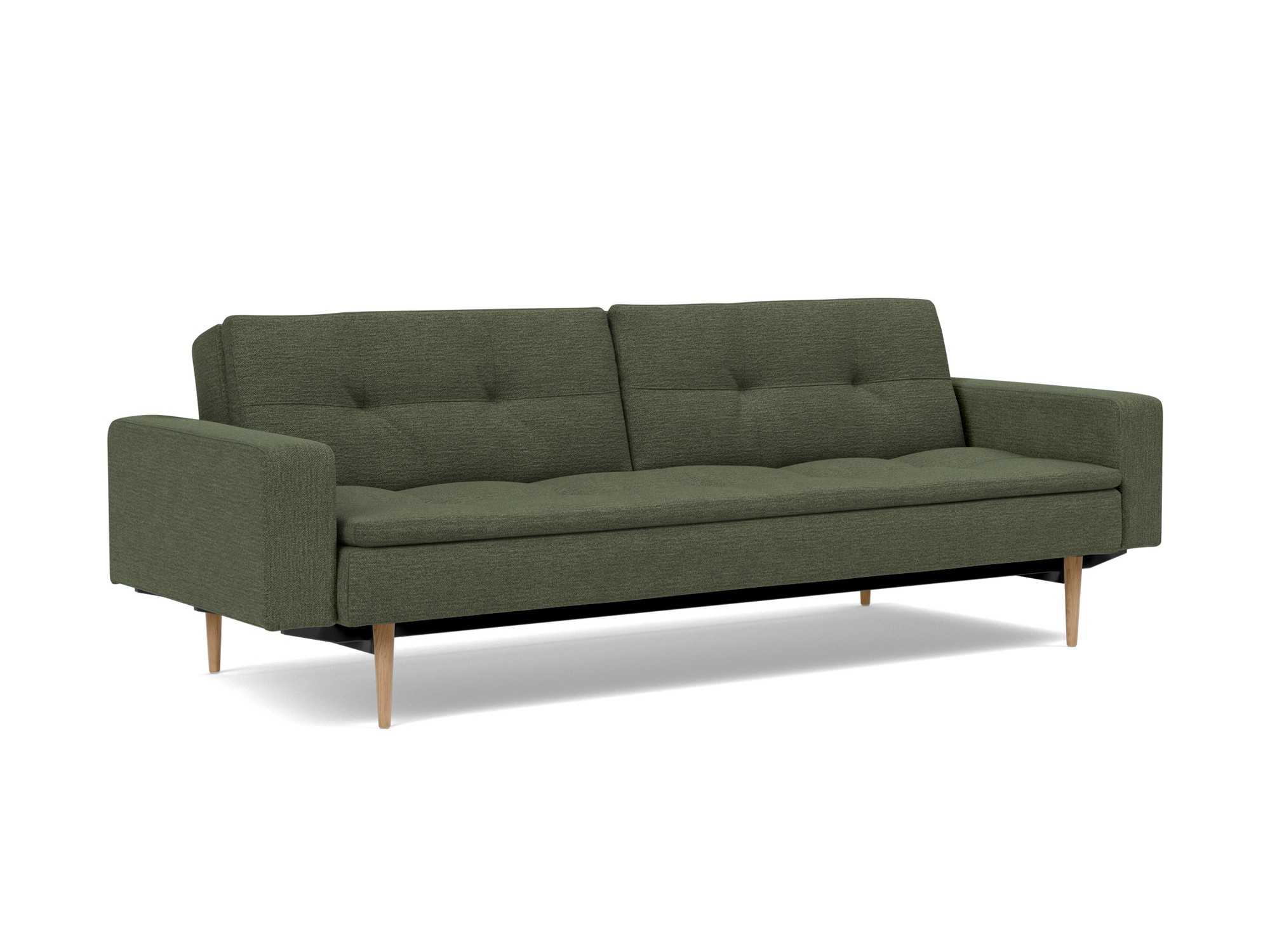 Schlafsofa Dublexo mit Armlehnen Strukturierter Stoff Taura 353-Forest Beine Styletto Eiche hell