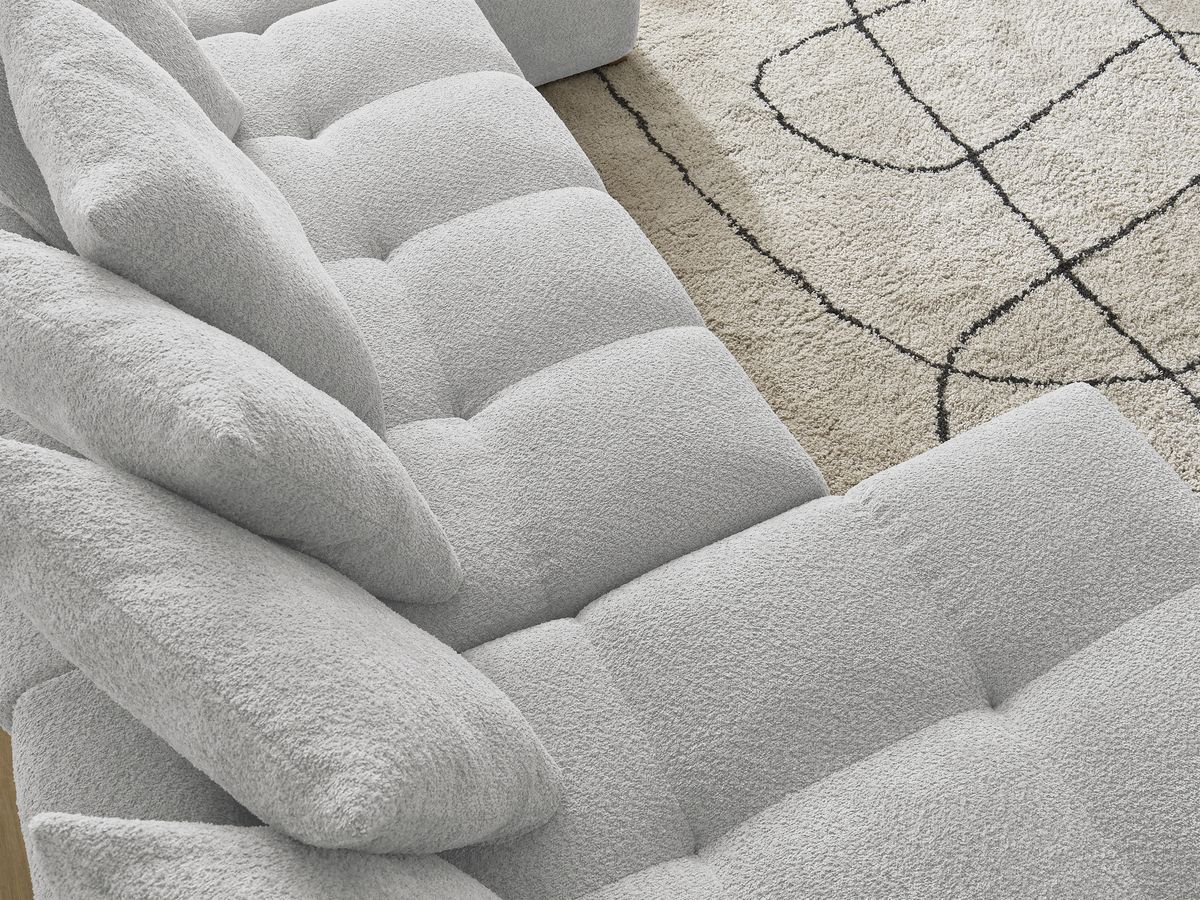 Bobochic Anakin Wohnlandschaft, 10 Kissen Bouclé-Stoff Hellgrau