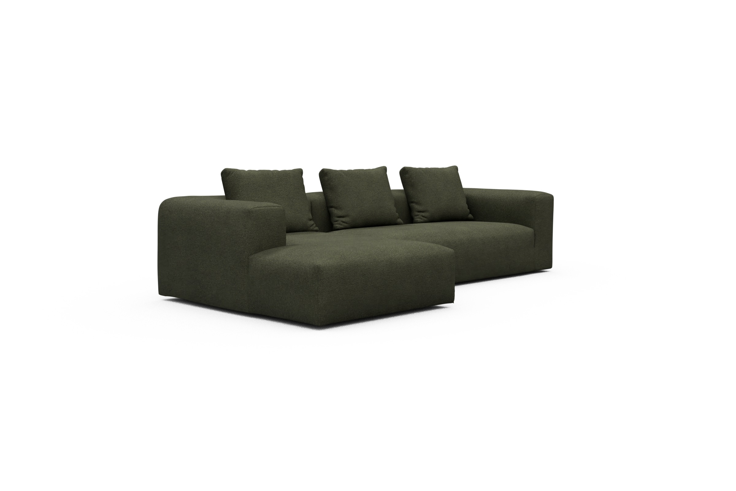 Ecksofa Fred Chaiselongue links mit 2,5-Sitzer Boucle-Forest-Green
