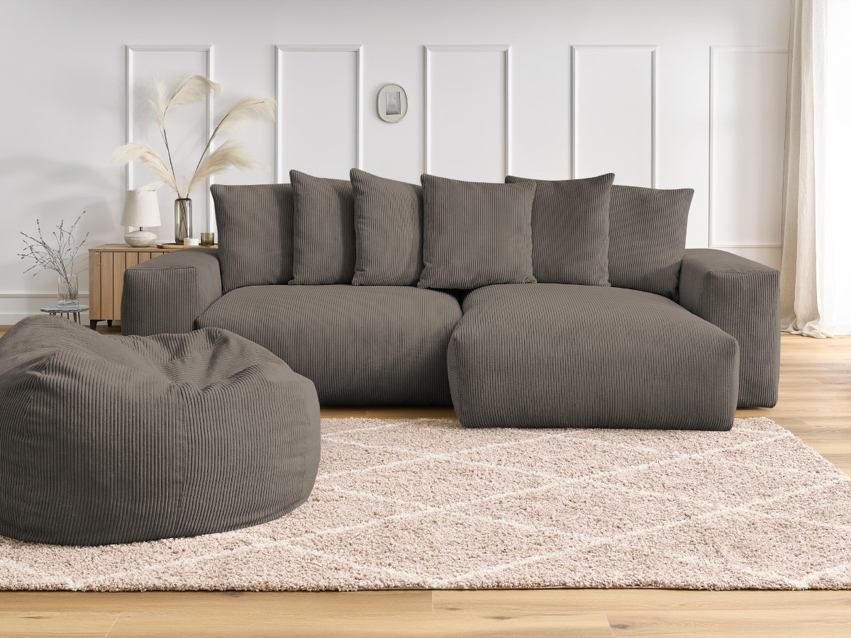 Bobochic Voltaire Ecksofa mit Pouf 310 × 174 cm Cordsamt Taupe