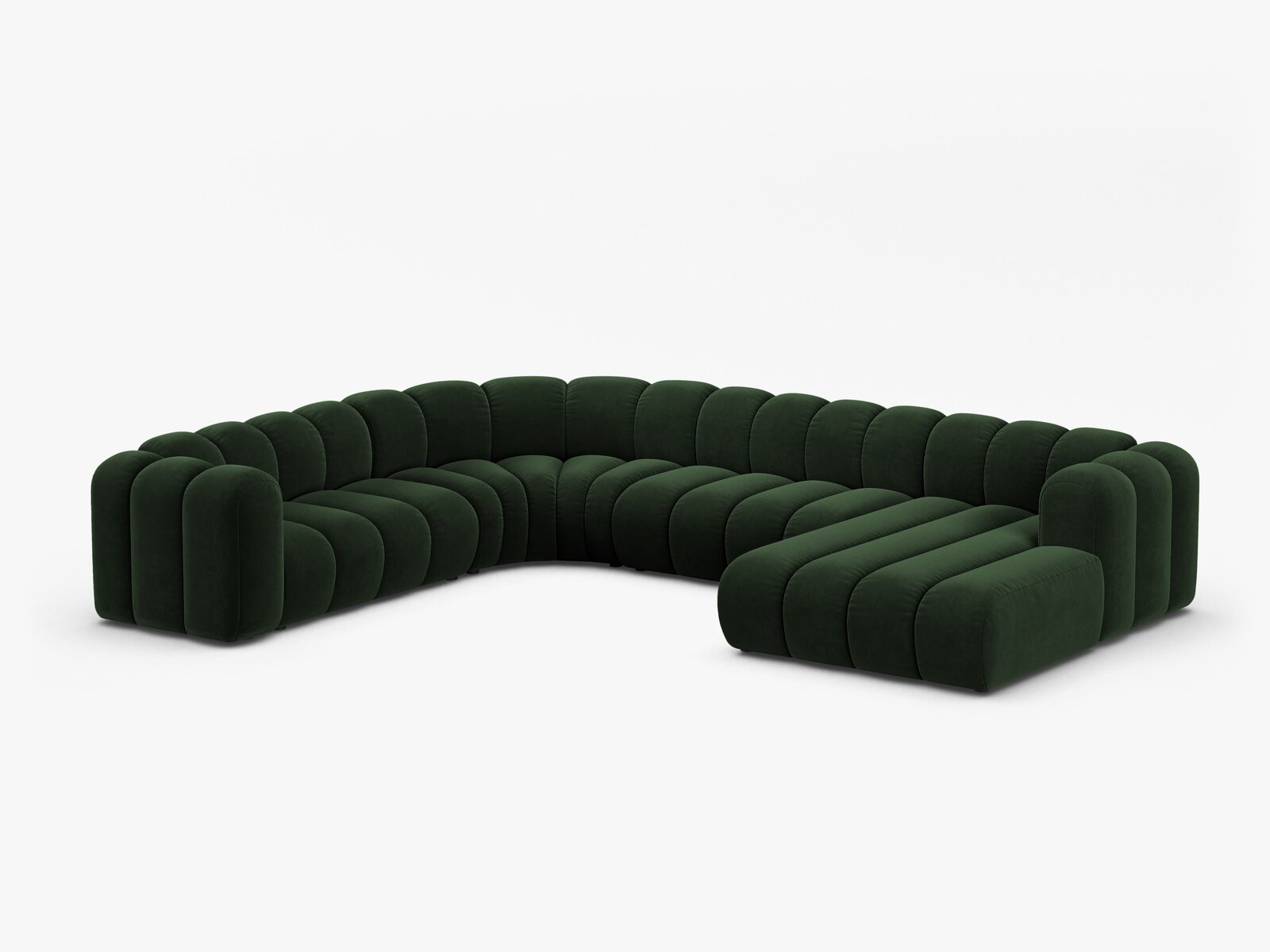 Micadoni Modulares Panorama Ecksofa Lupine 6-Sitzer Links Samt Venus Flaschengrün