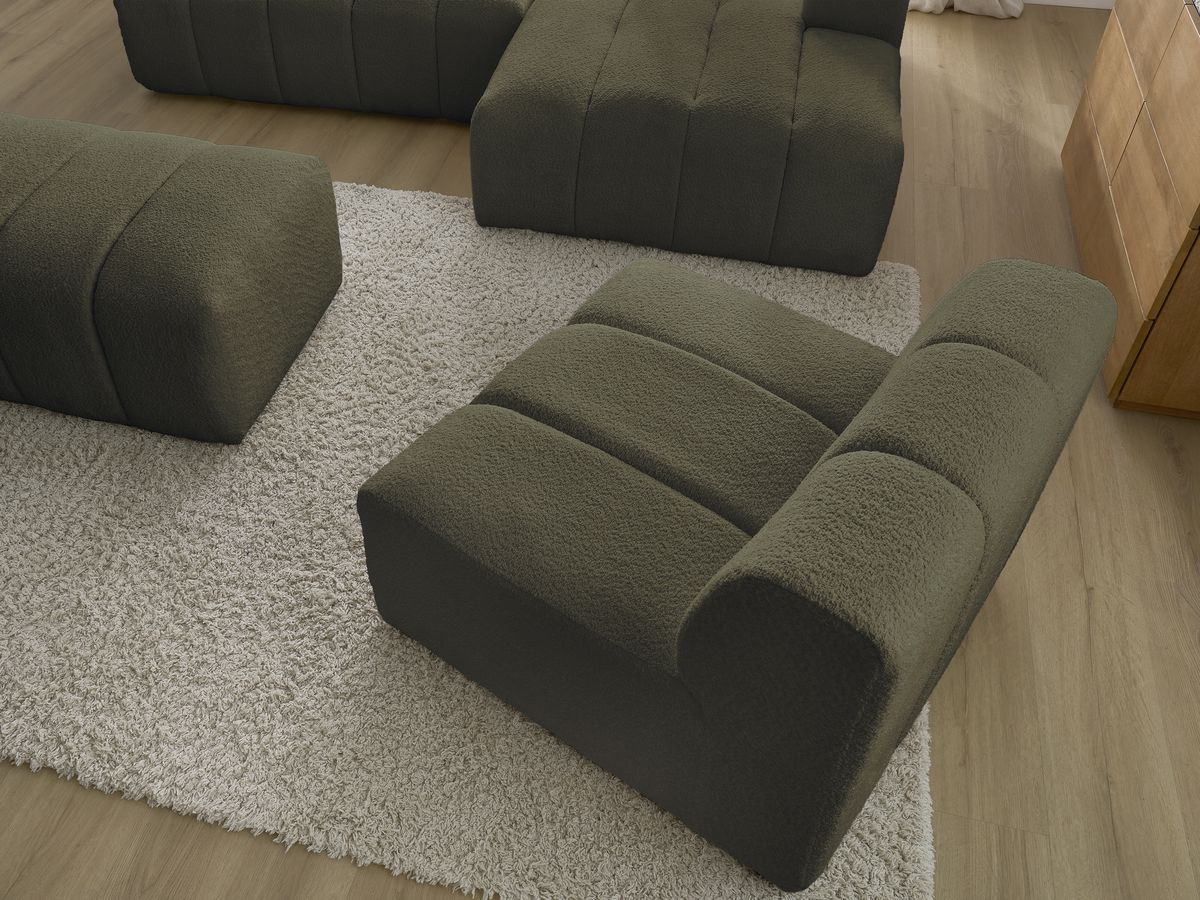 Bobochic Annecy Ecksofa mit Sofamodul und Pouf Bouclé-Stoff Grün Ecke rechts
