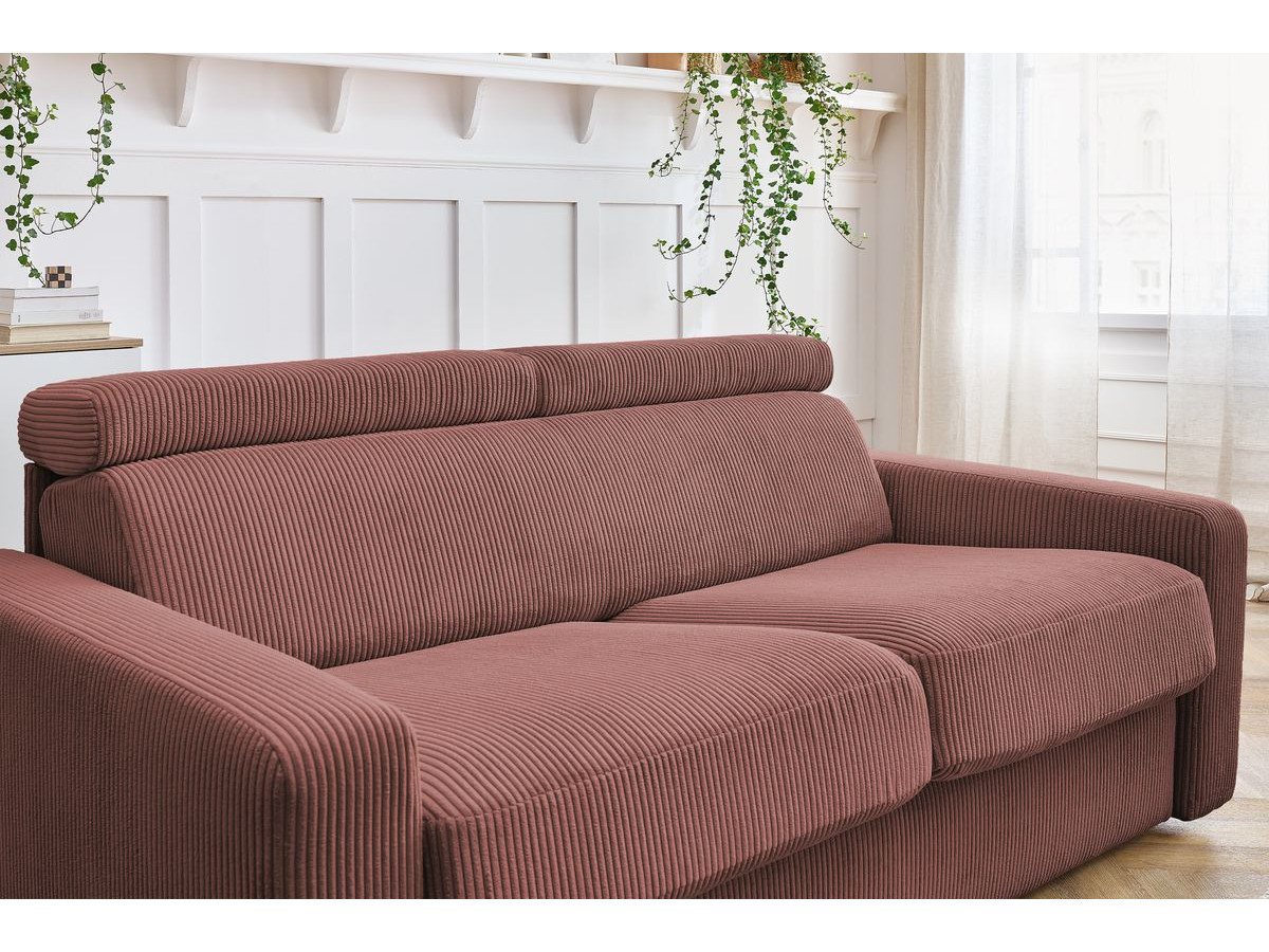 Bobochic Monaco Schlafsofa 3-Sitzer Cordsamt Rosa, Liegefläche 140 × 190 cm