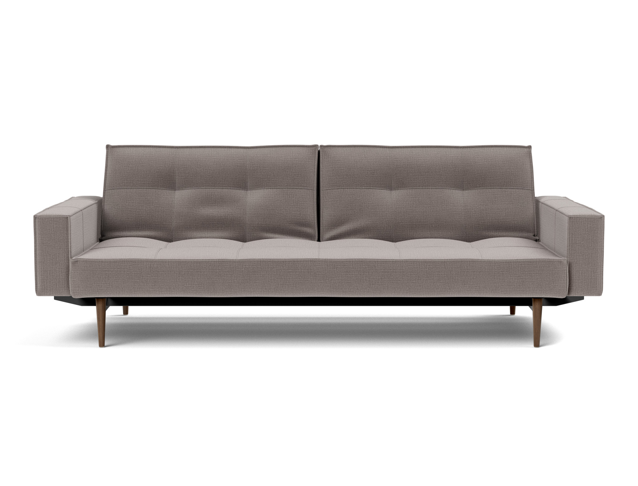 Schlafsofa Splitback mit Armlehnen Chenille Esina 418-Truffle Beine Styletto Eiche dunkel