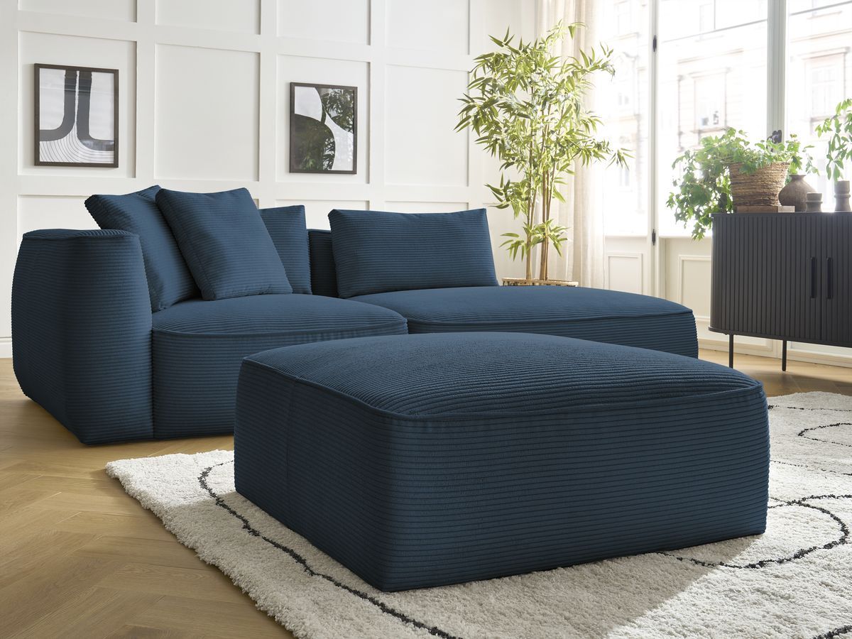 Bobochic Leopold Sofa 4-Sitzer mit Pouf Cordsamt Dunkelblau Armlehne links