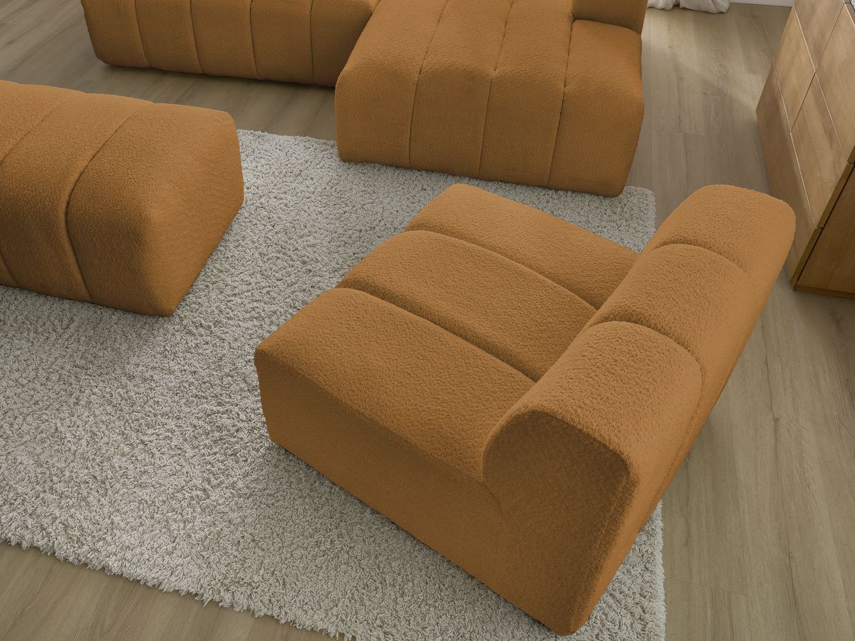 Bobochic Annecy Ecksofa mit Sofamodul und Pouf Bouclé-Stoff Gelb Ecke rechts