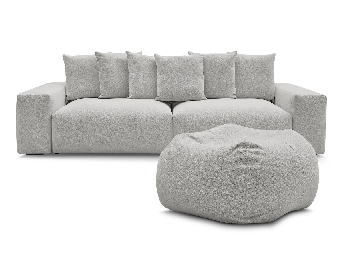 Bobochic Voltaire Sofa 5-Sitzer mit Pouf Melange-Stoff Hellgrau