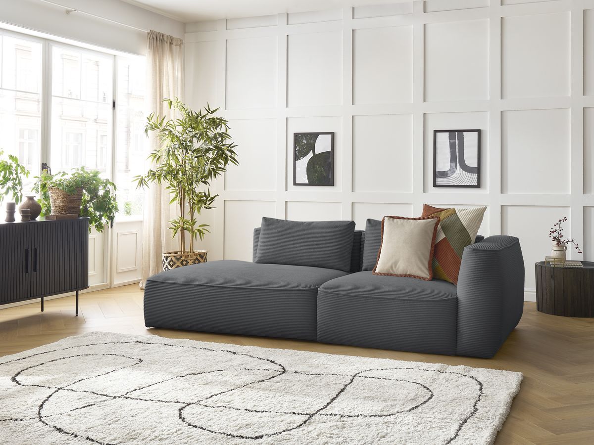 Bobochic Leopold Sofa 3-Sitzer Cordsamt Dunkelgrau Armlehne rechts