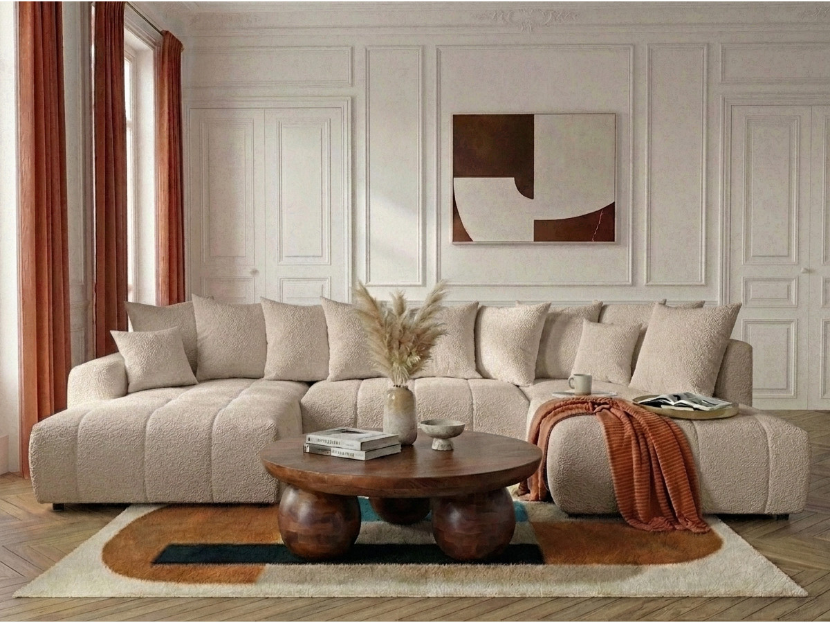 Bobochic Roxelane Wohnlandschaft Bouclé-Stoff Beige Ecke links
