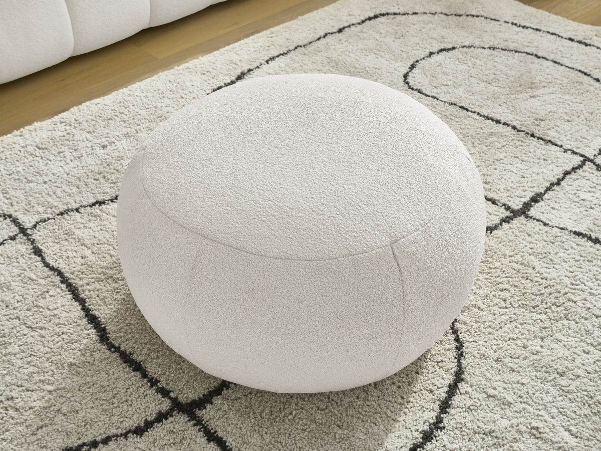 Bobochic Hayden Sofa 4-Sitzer mit Pouf Bouclé-Stoff Weiß