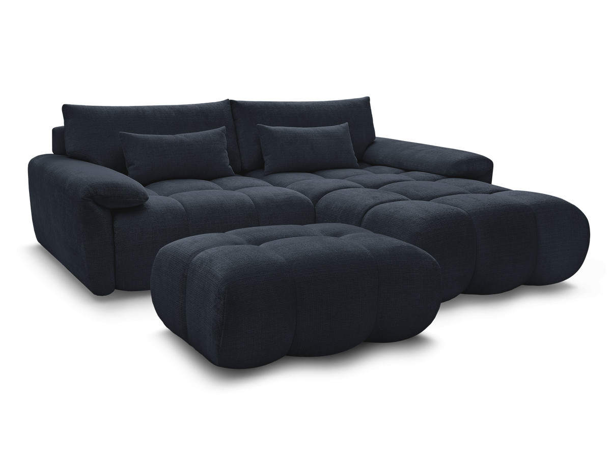 Bobochic Ivane Ecksofa mit Pouf Strukturstoff Dunkelblau Ecke rechts