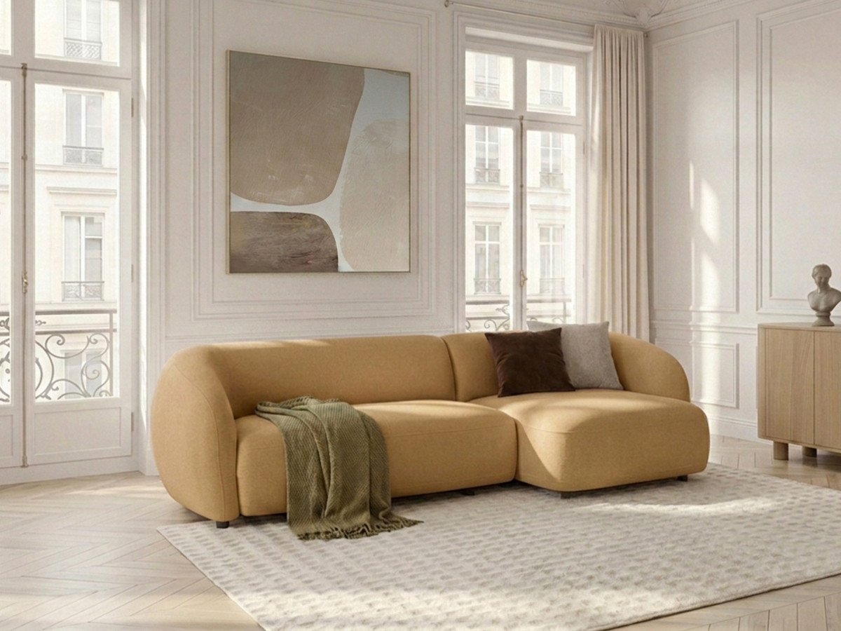 Bobochic Halo Ecksofa mit Schlaffunktion Stoff Gelb Ecke rechts