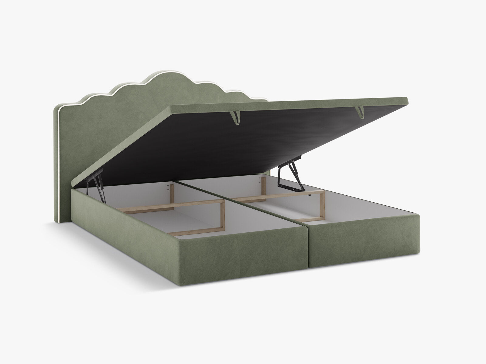 Micadoni Dream Boxspringbett mit Bettkasten und Kopfteil Samt Magic Velvet Elfenbein / Grün 140x200