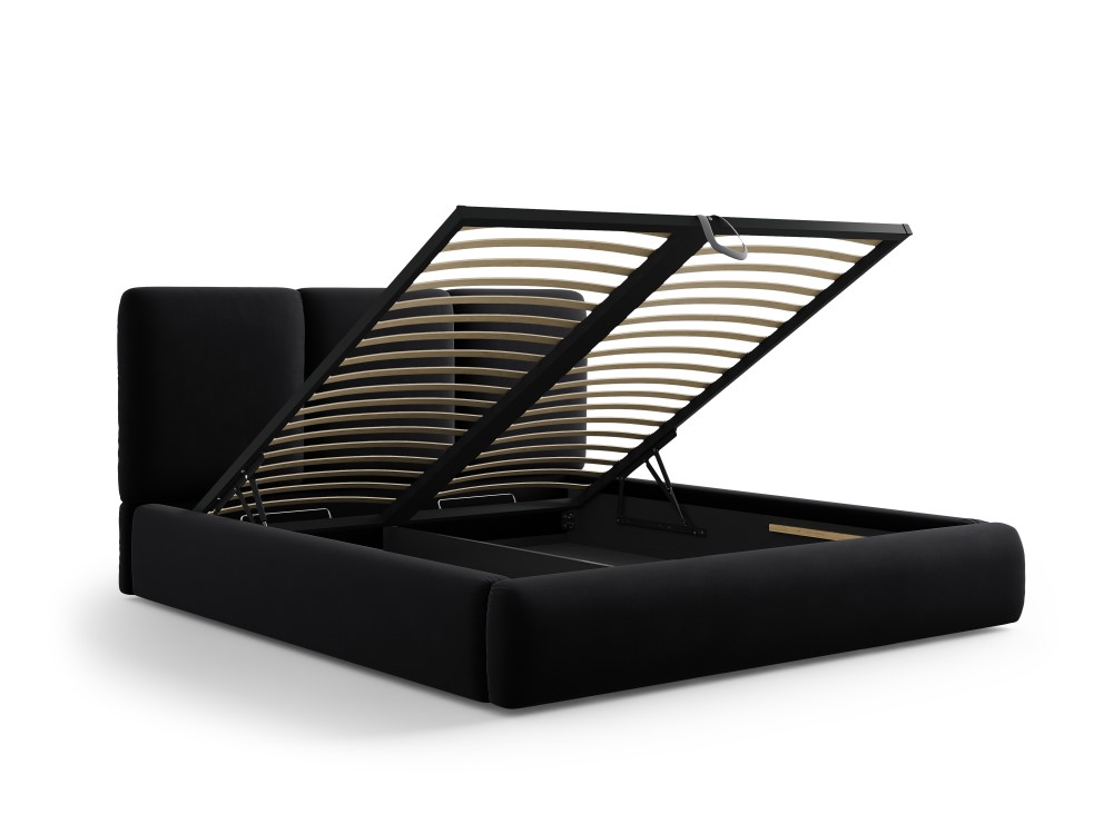 Cosmopolitan Design Stauraumbett mit Kopfteil Nicolas 140x200 Samt Riviera Schwarz