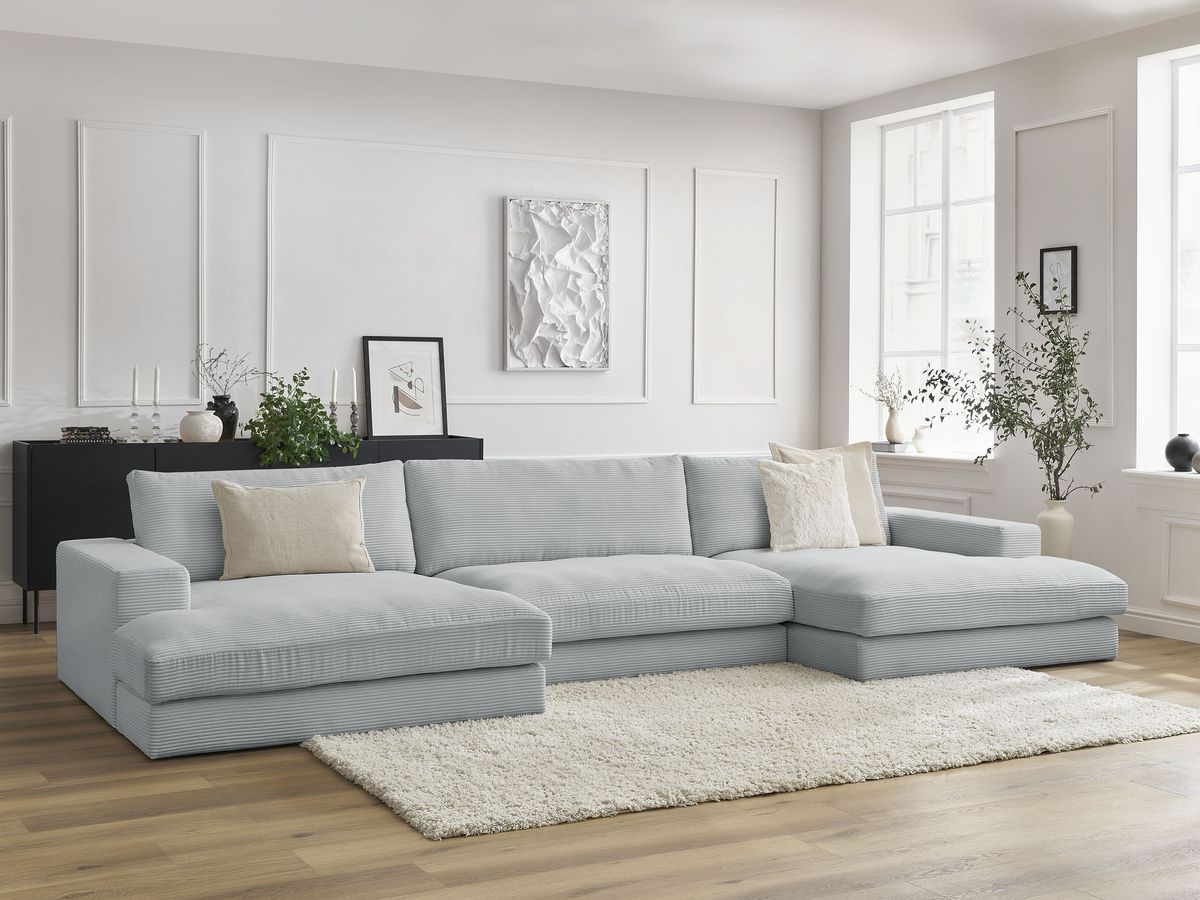 Bobochic Leonard Wohnlandschaft 349 × 159 cm Cordsamt Hellgrau