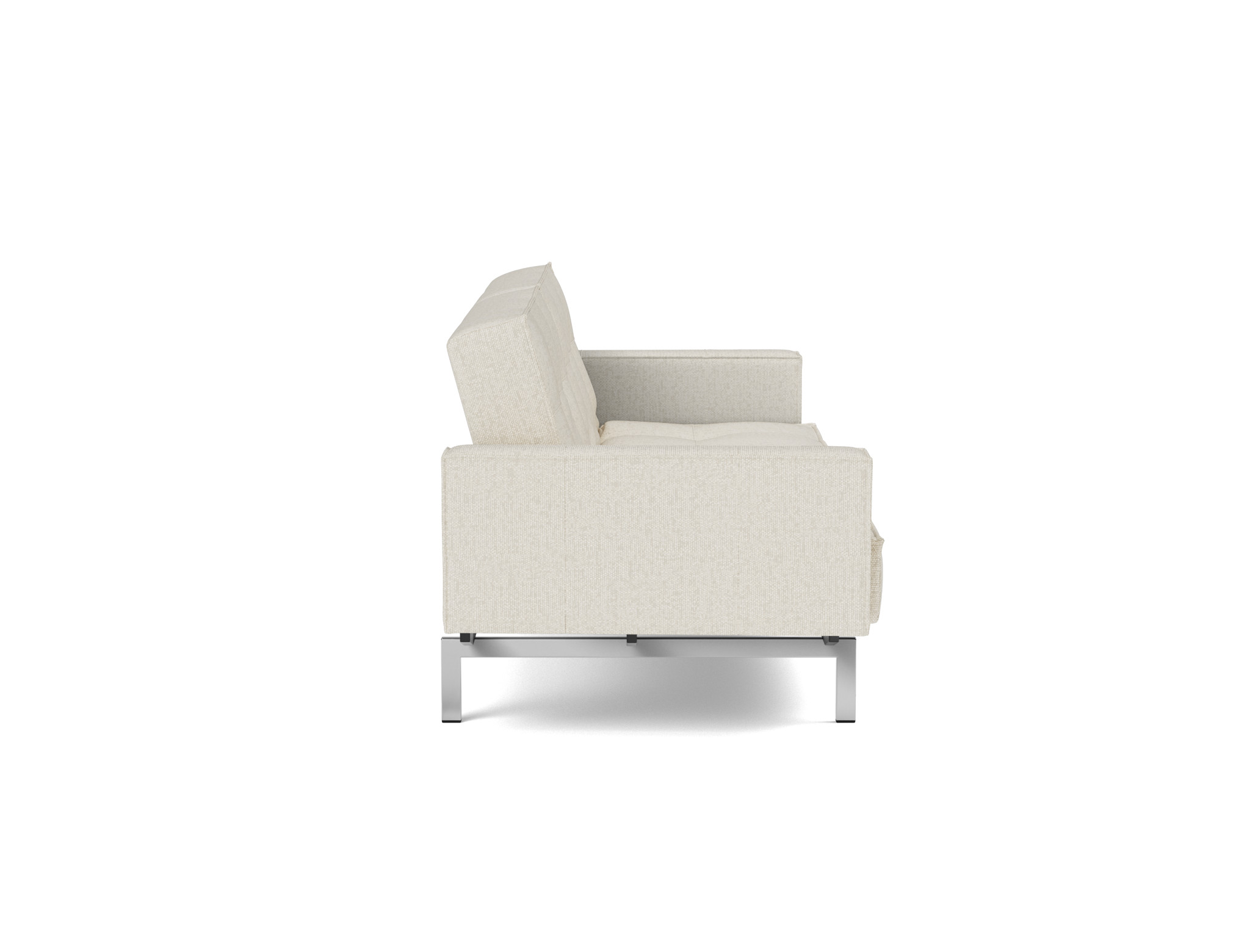 Schlafsofa Splitback mit Armlehnen Boucle Skandi 531-Off-White Beine Chrom