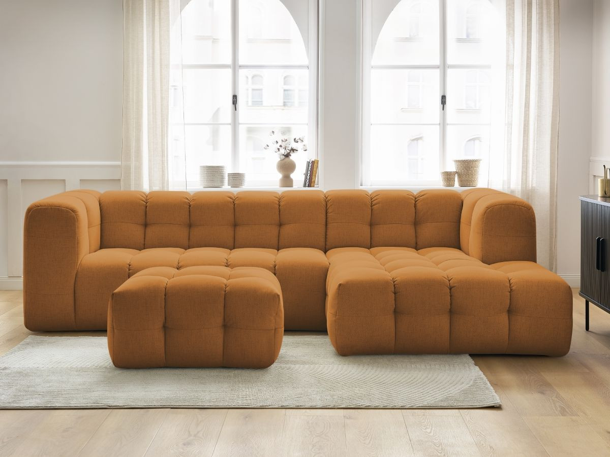 Bobochic Cloud Ecksofa mit Pouf 288 × 184 cm Stoff Gelb Ecke rechts