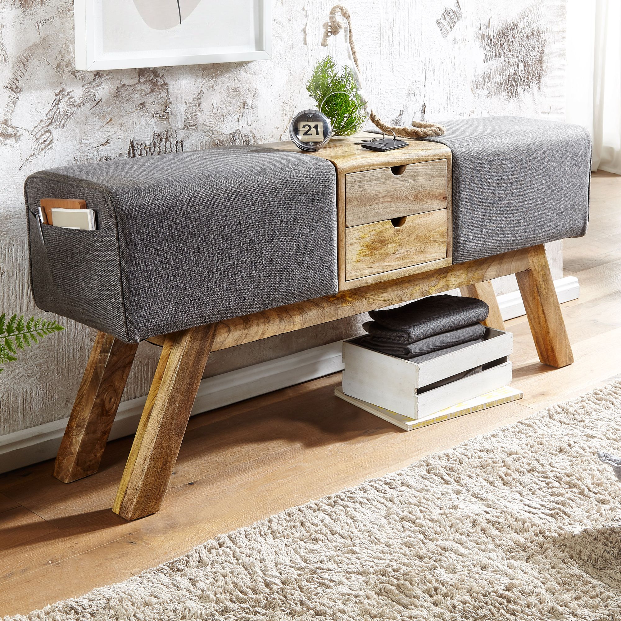 Sitzbank Hnifsdalur Stoff Grau 120 × 30 × 56 cm