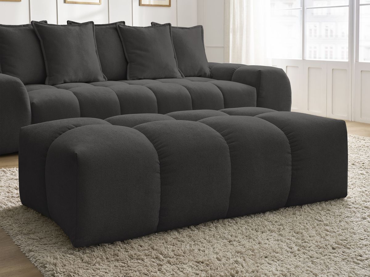 Bobochic Everest Schlafsofa 3-Sitzer mit Bettkasten und Pouf, 5 Kissen Strukturstoff Schwarz