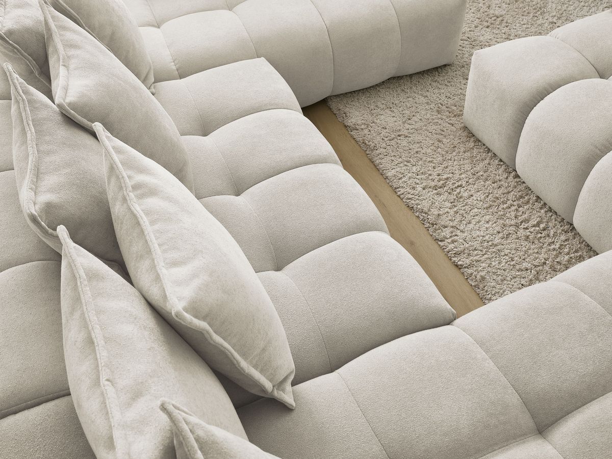 Bobochic Everest Wohnlandschaft mit Pouf, 14 Kissen Strukturstoff Beige Ecke links