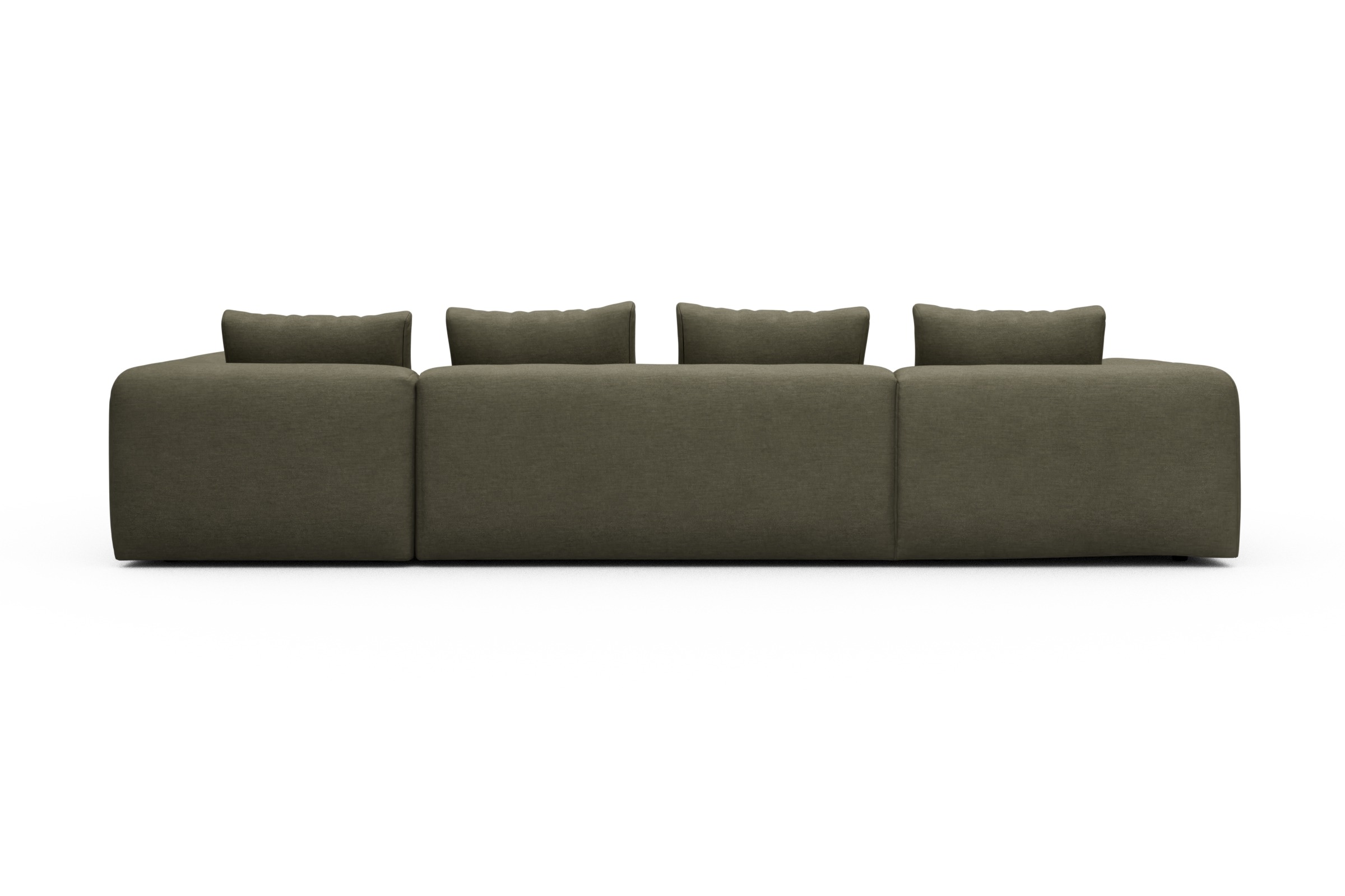 Wohnlandschaft Fred Chaiselongue links mit 2-Sitzer und lange Armlehne rechts Vivus-Dusty-Olive