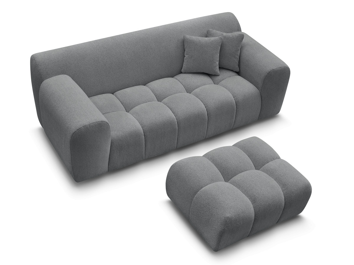 Bobochic Melisse Sofa 2-Sitzer mit Pouf Melange-Stoff Dunkelgrau
