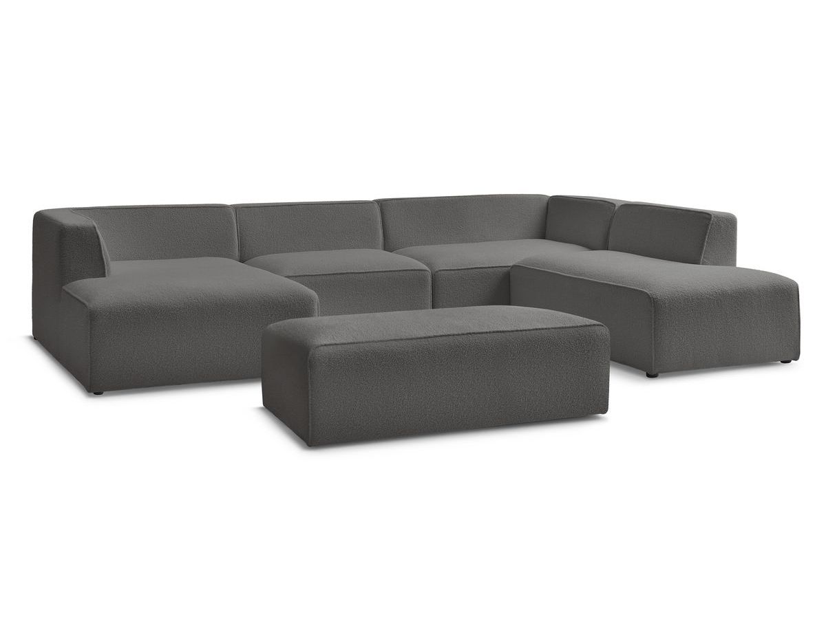 Bobochic Megeve Wohnlandschaft mit Pouf Bouclé-Stoff Dunkelgrau Ecke links