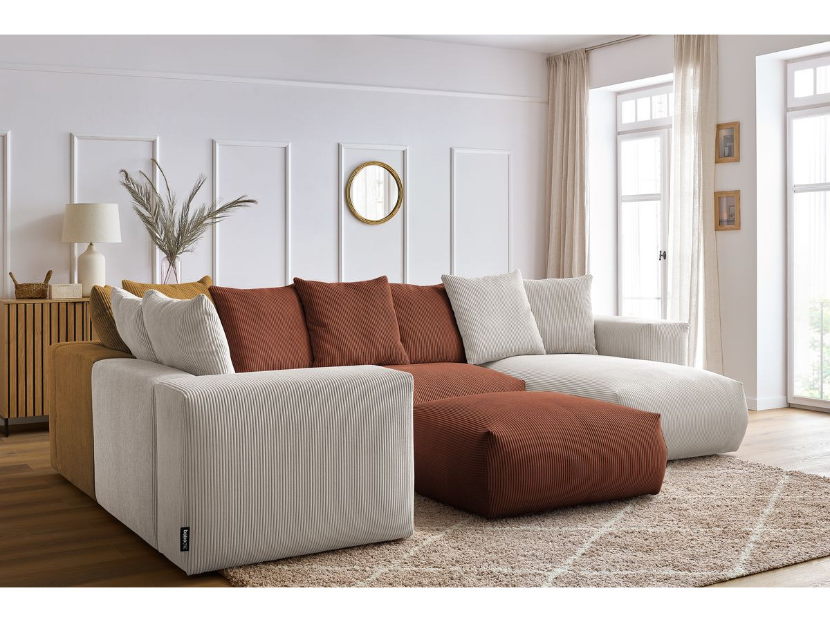 Bobochic Voltaire Wohnlandschaft mit Pouf 356 × 214 cm Cordsamt Mehrfarbig Ecke rechts