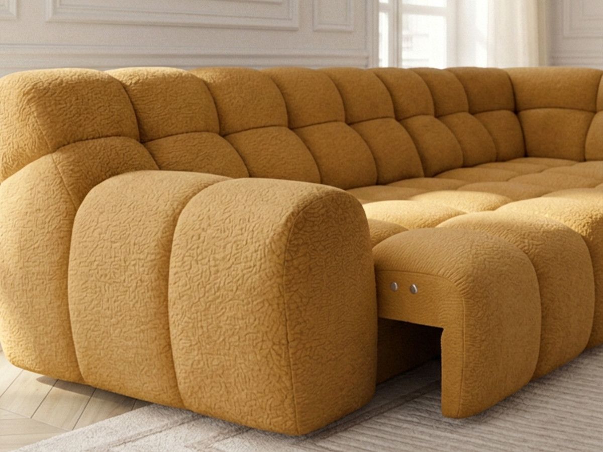 Bobochic Andre Ecksofa mit Schlaffunktion Chenille Gelb Ecke rechts