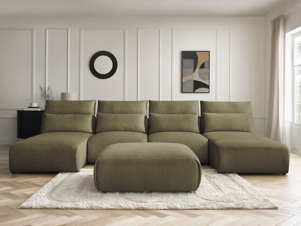 Bobochic Jana Wohnlandschaft mit großem Pouf Samt Grün
