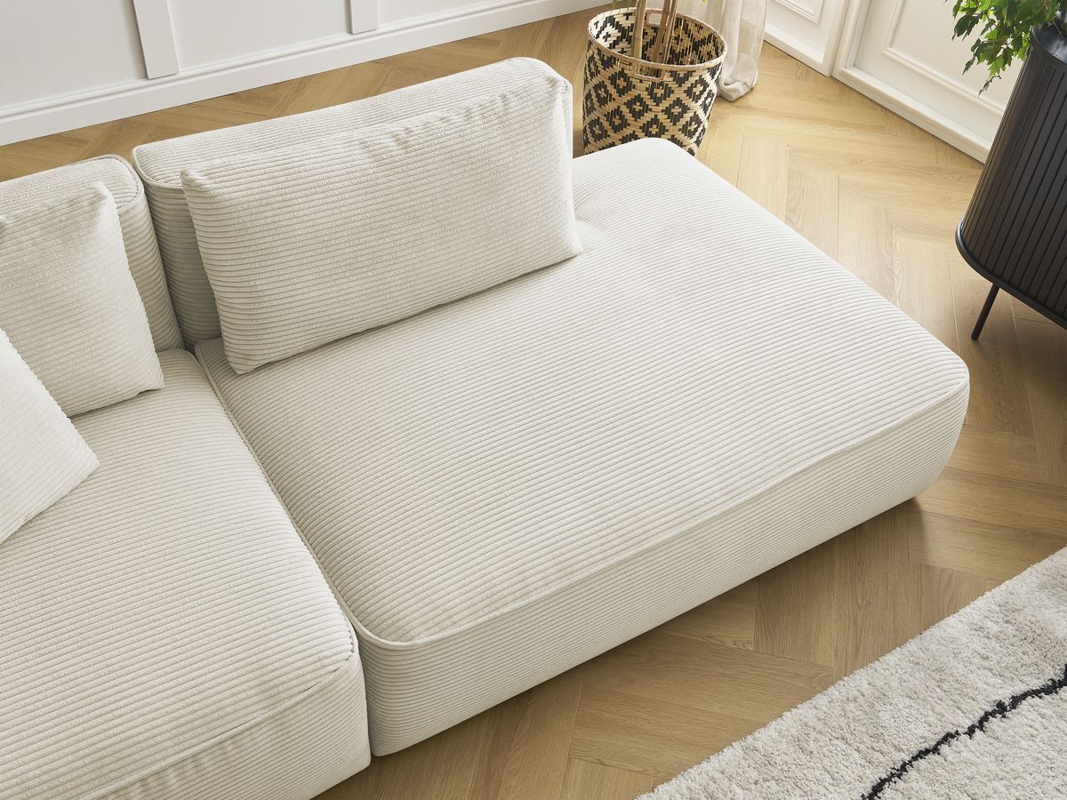 Bobochic Leopold Sofa 4-Sitzer mit Pouf Cordsamt Beige Armlehne links