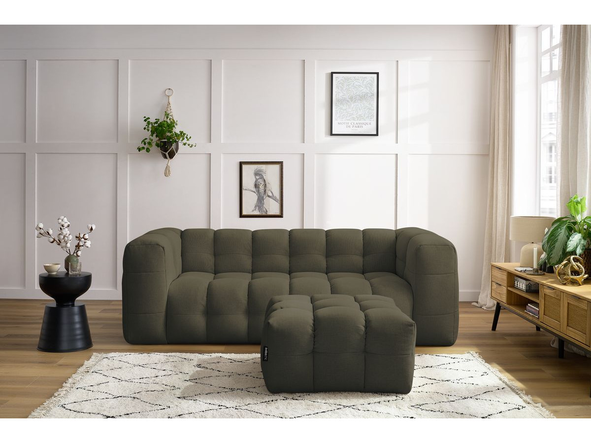 Bobochic Cloud Schlafsofa 3-Sitzer mit Pouf Stoff Grün