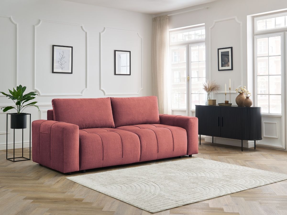 Bobochic Arsene Schlafsofa 3-Sitzer mit Bettkasten Samt Orange