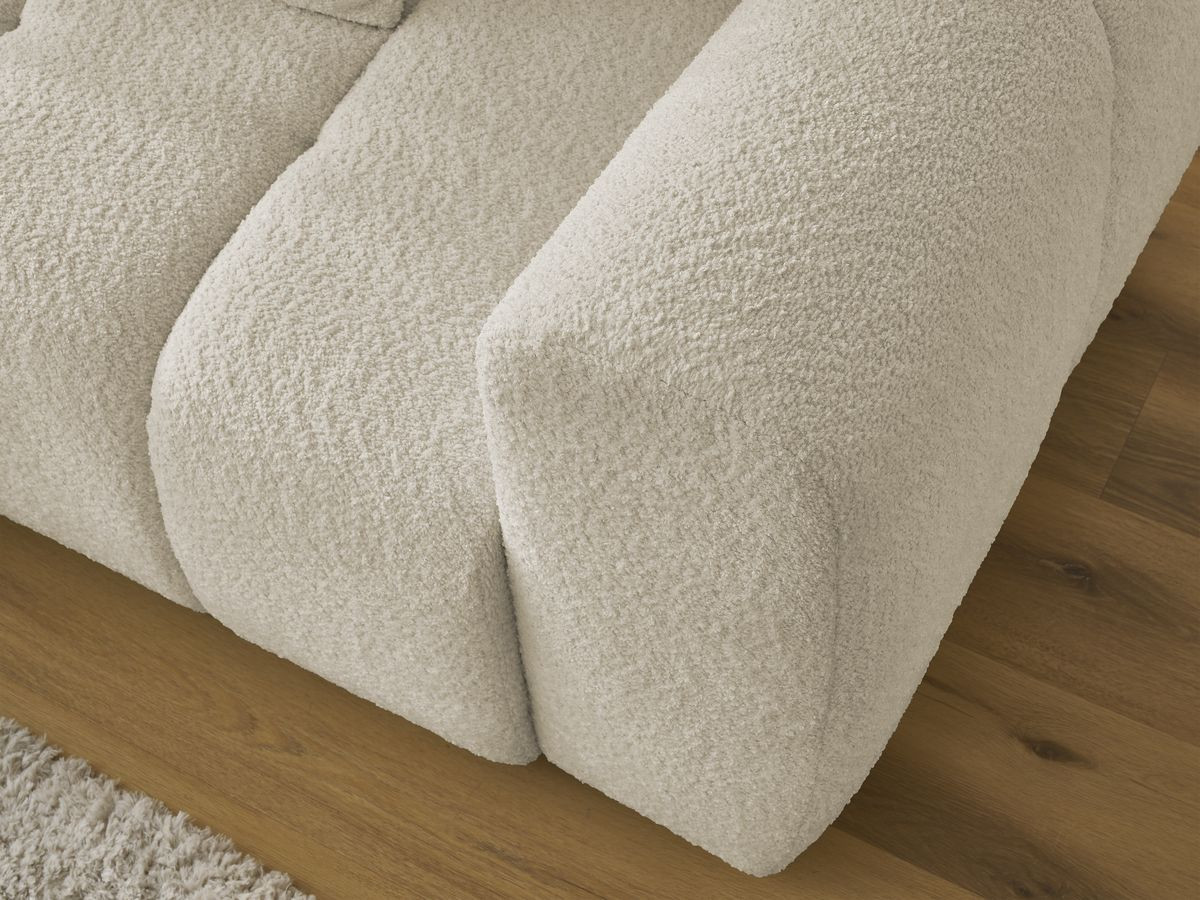 Bobochic Roxelane Ecksofa mit Schlaffunktion und Bettkasten und Pouf 258 × 150 cm Bouclé-Stoff Beige Ecke links