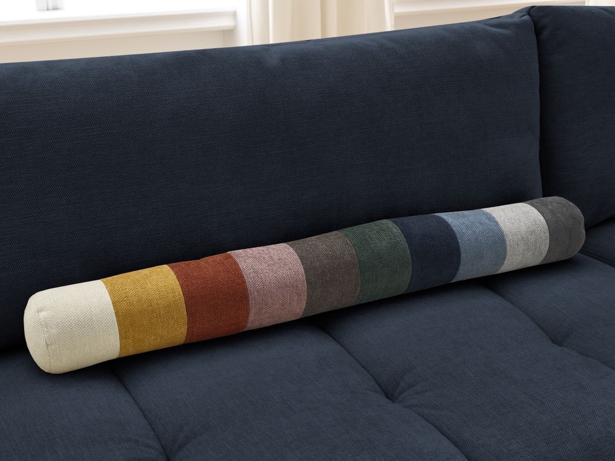 Bobochic Fuji Ecksofa mit Schlaffunktion und Bettkasten und Pouf 282 × 204 cm Stoff Dunkelblau Ecke rechts