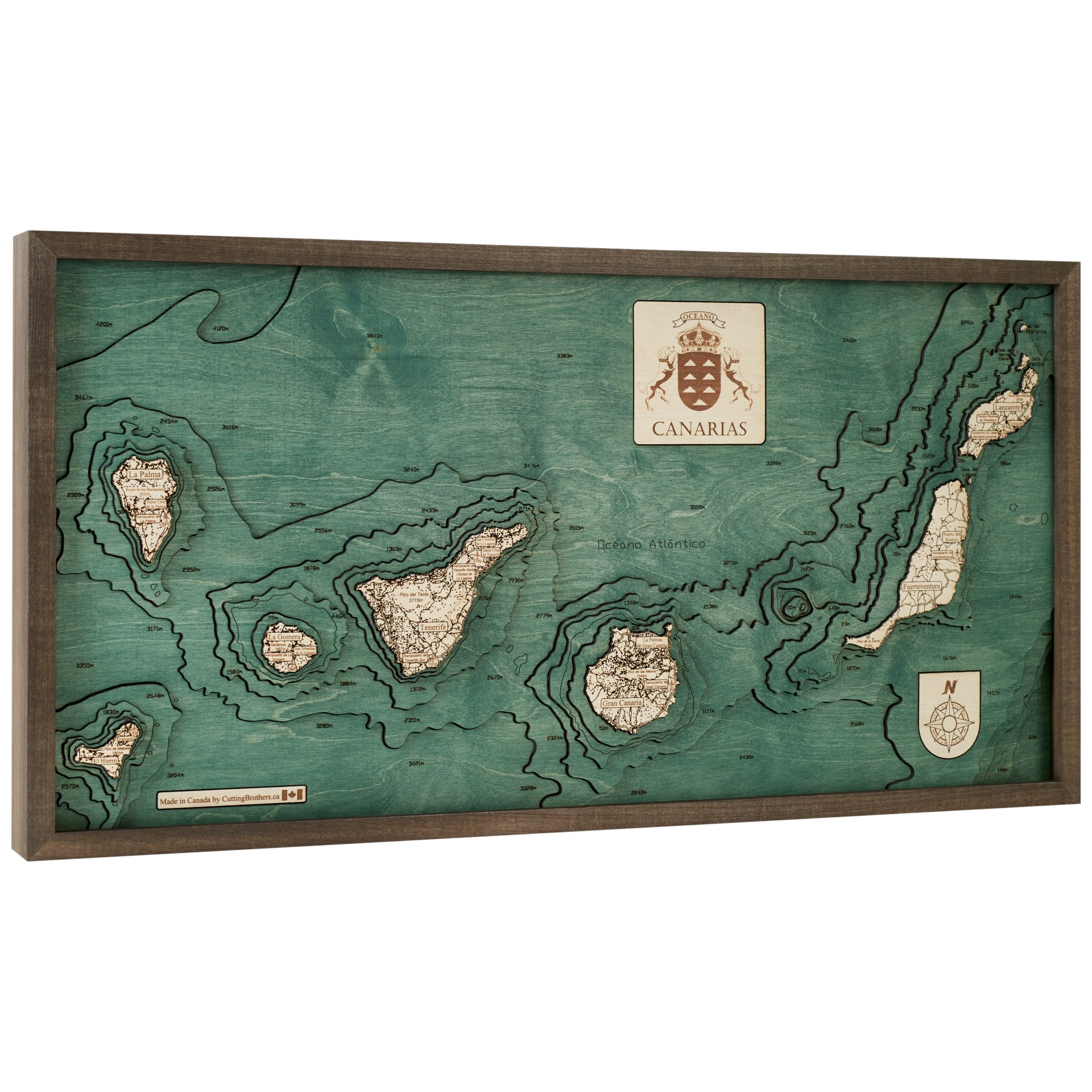 Cutting Brothers 3D Holz-Wandkarte Kanarische Inseln 81x40.5 cm