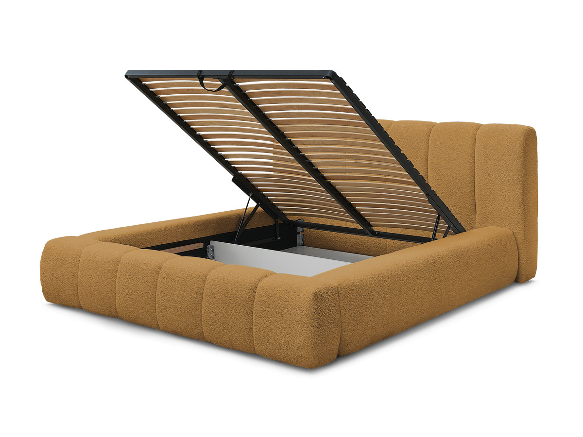 Bobochic Denali Polsterbett mit Bettkasten Bouclé-Stoff Gelb, Liegefläche 140 × 190 cm