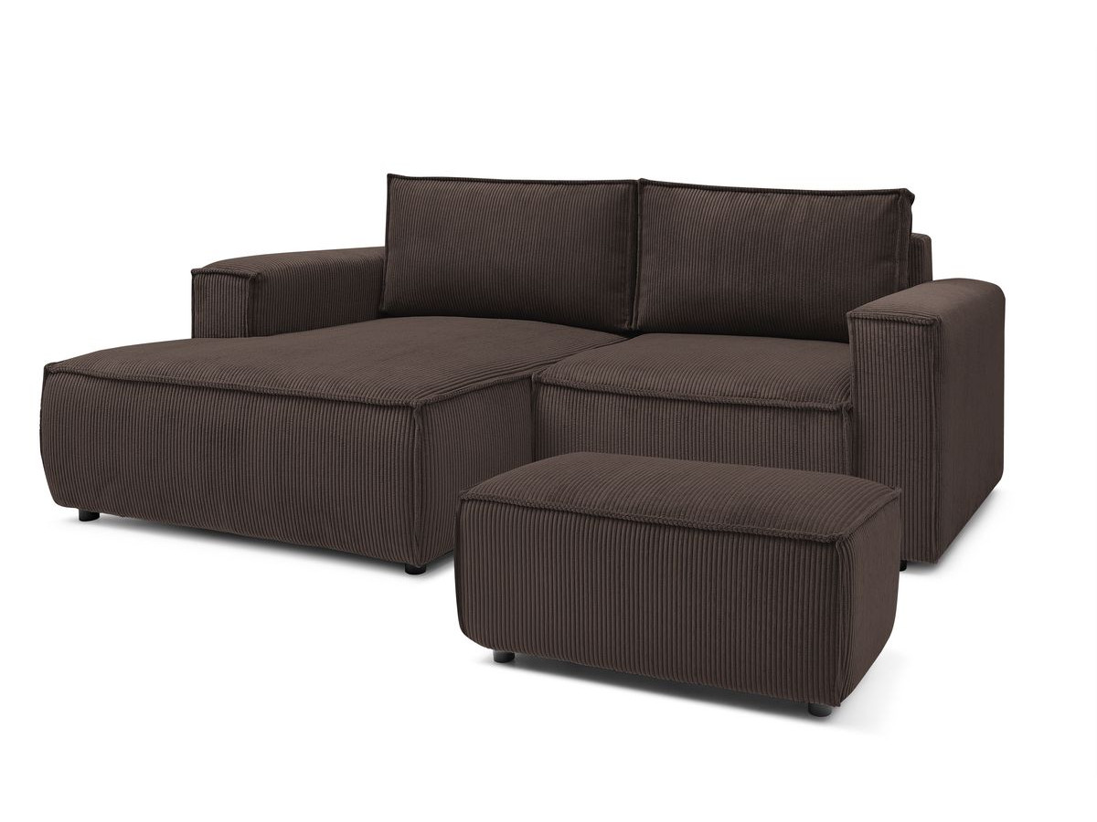 Bobochic Nihad Ecksofa mit Pouf Cordsamt Braun Ecke links