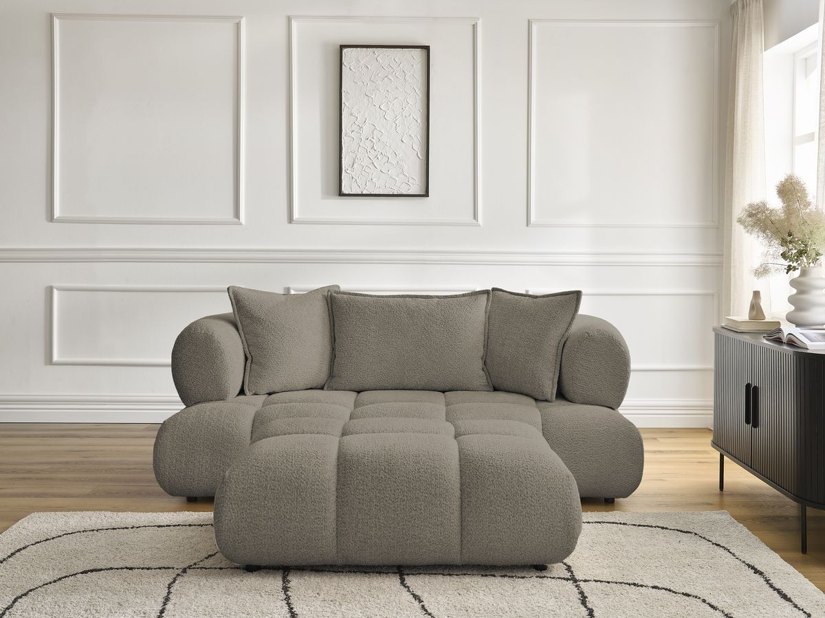 Bobochic Alya Sofa 2-Sitzer mit Pouf Bouclé-Stoff Taupe
