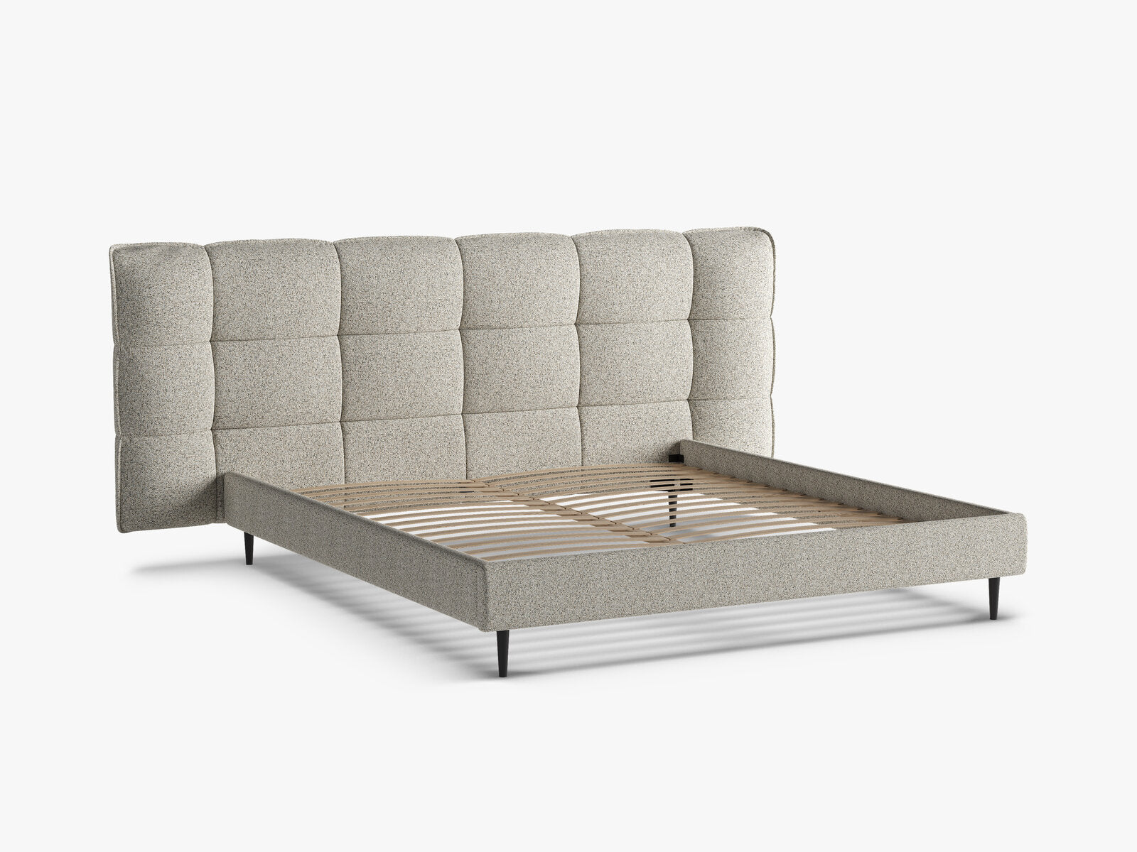 Micadoni Stauraumbett mit Kopfteil Eric with legs Strukturierter Stoff Puente Beige Melange 140x200