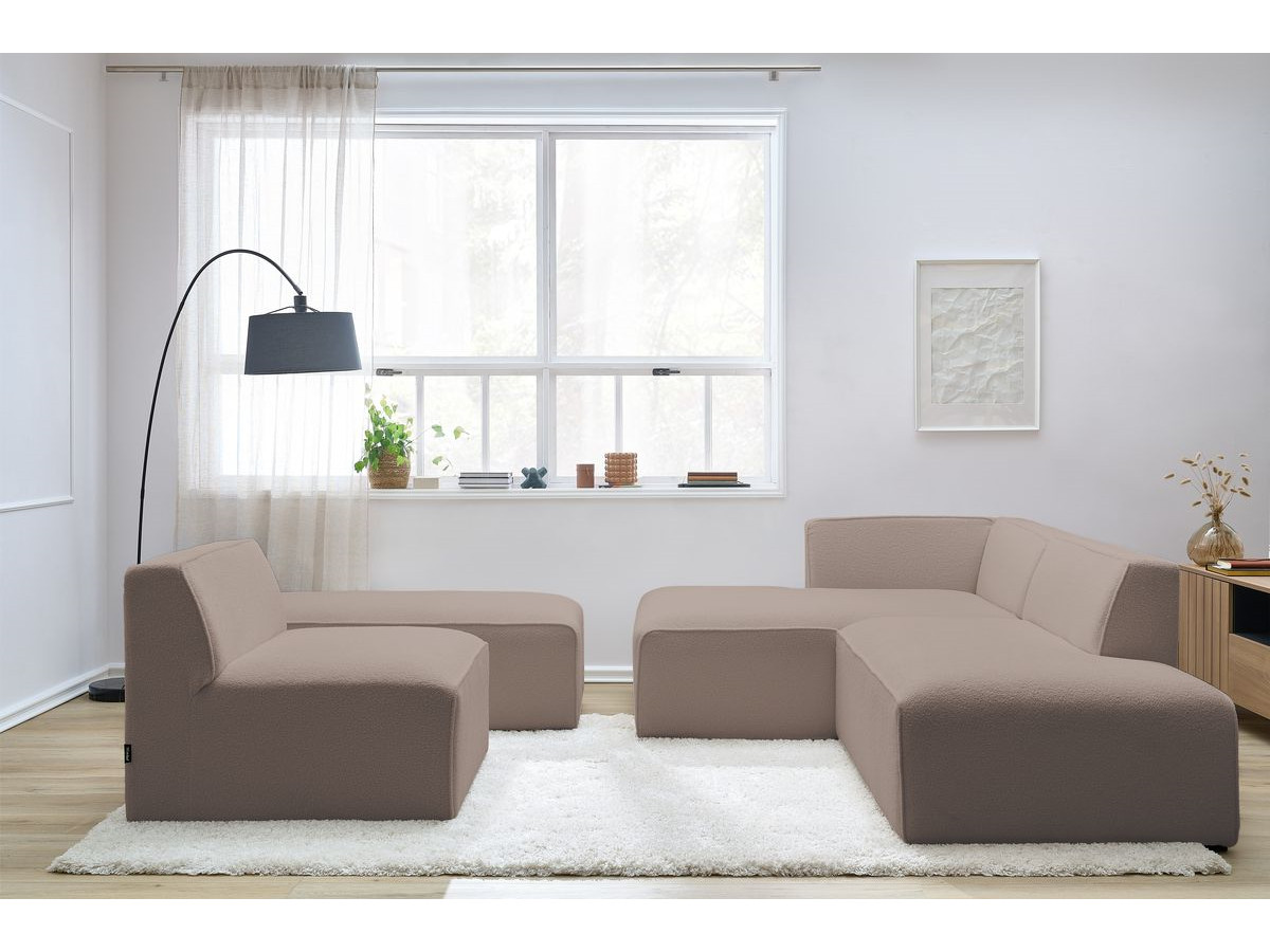 Bobochic Megeve Ecksofa mit Pouf Bouclé-Stoff Braun Ecke links
