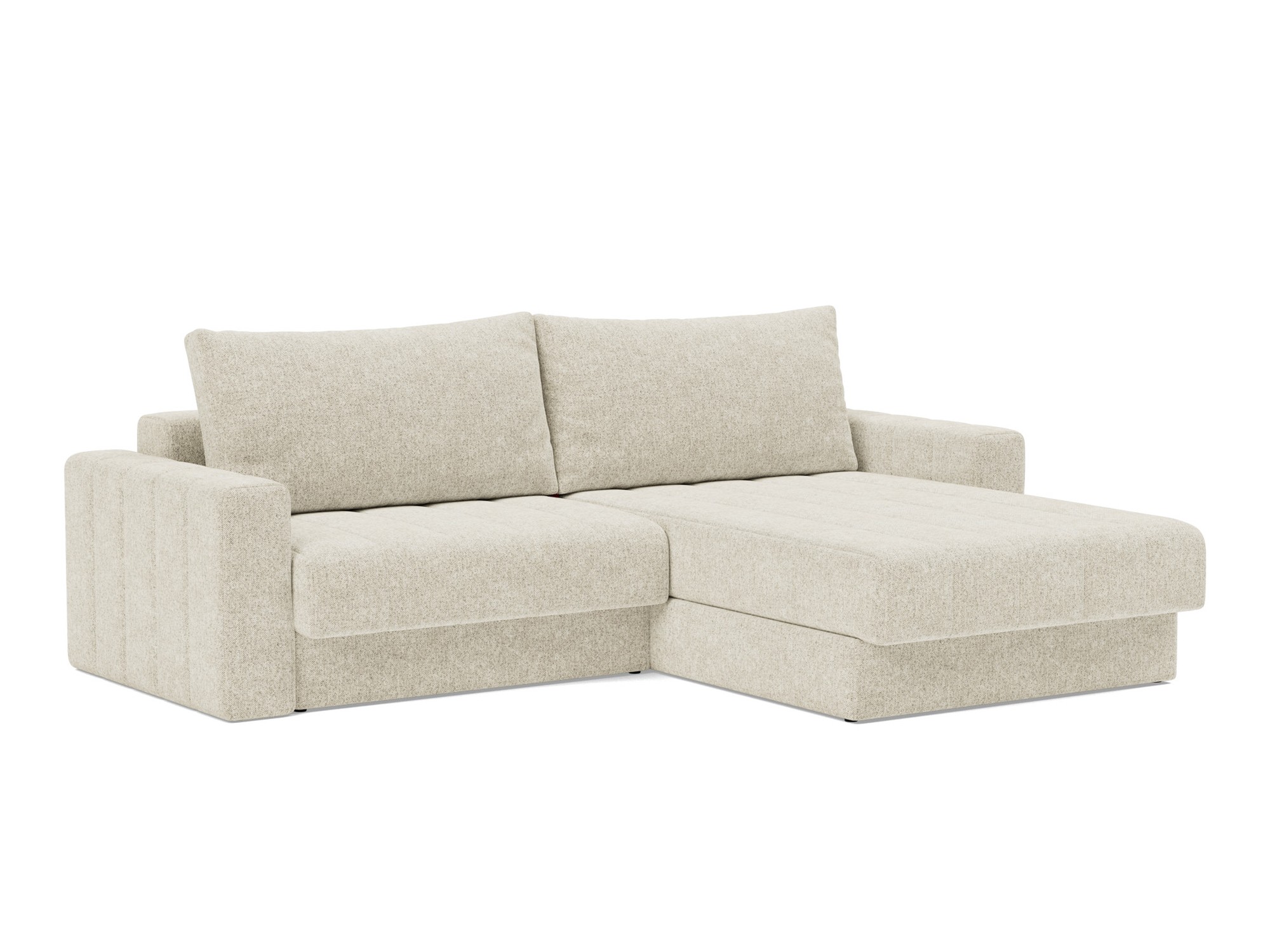 Schlafsofa Akello mit Chaiselongue und Armlehnen Strukturierter Stoff Taura 357-Off-White