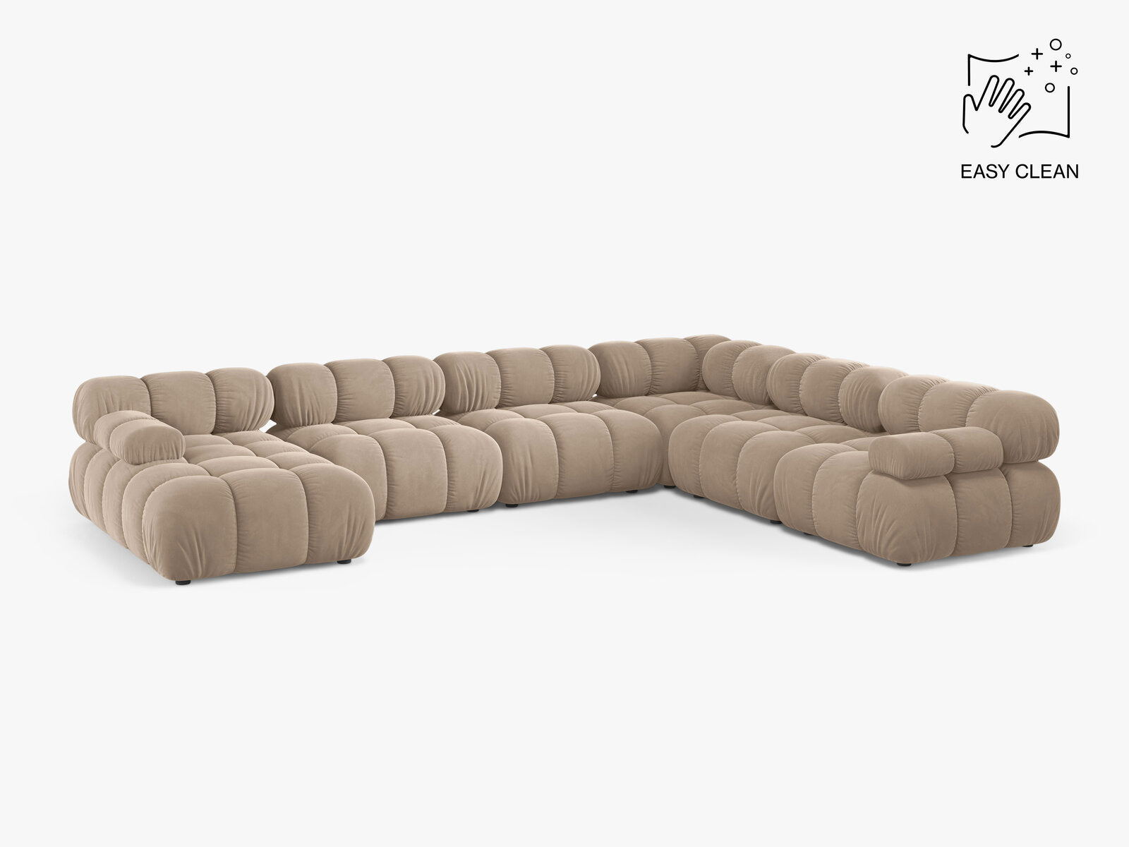 Micadoni Modulares Panorama Ecksofa Bellis 8-Sitzer Rechts Samt Venus Beige