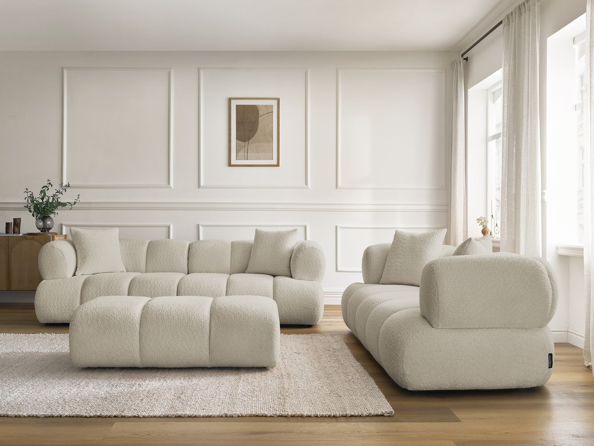 Bobochic Pamira Sofa 5-Sitzer mit Pouf Bouclé-Stoff Beige