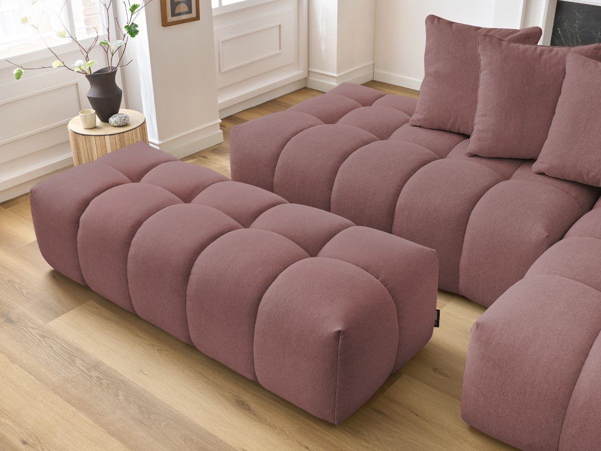 Bobochic Mont-blanc Ecksofa mit Pouf Melange-Stoff Rosa Ecke rechts