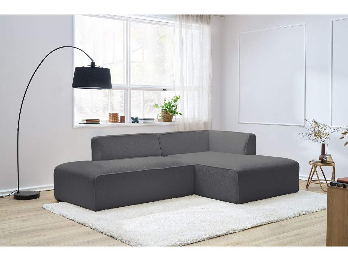 Bobochic Megeve Ecksofa Bouclé-Stoff Dunkelgrau Ecke rechts