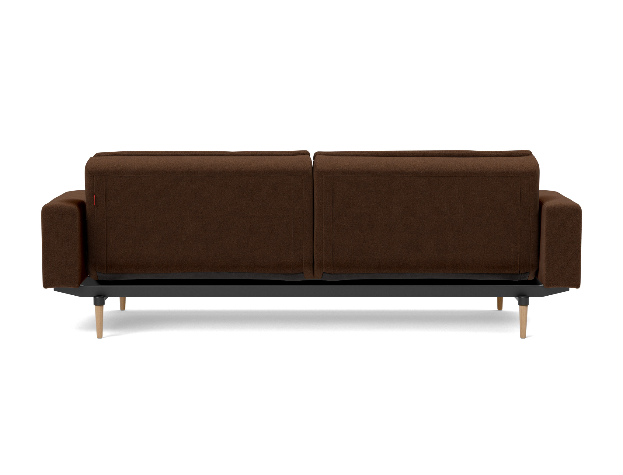 Schlafsofa Dublexo mit Armlehnen Strukturierter Stoff Taura 359-Cappuccino Beine Styletto Eiche hell
