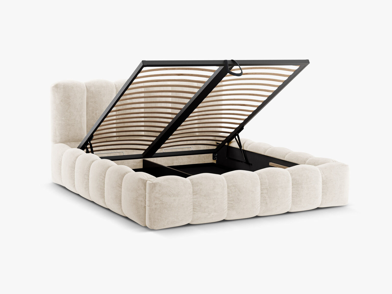 Micadoni Stauraumbett mit Kopfteil Lupine Chenille Perfect Harmony Helles Beige