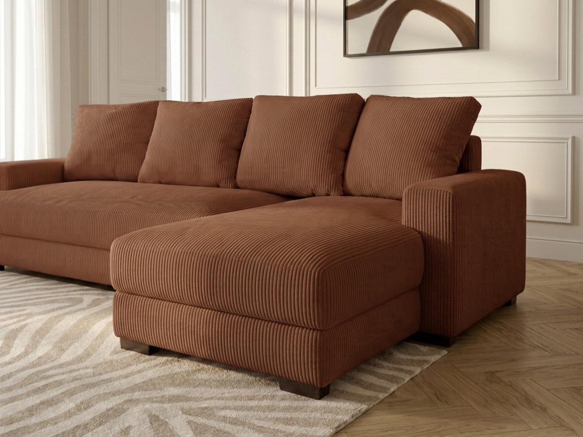 Bobochic Campi Ecksofa mit Schlaffunktion und Bettkasten Cordsamt Orange Ecke rechts