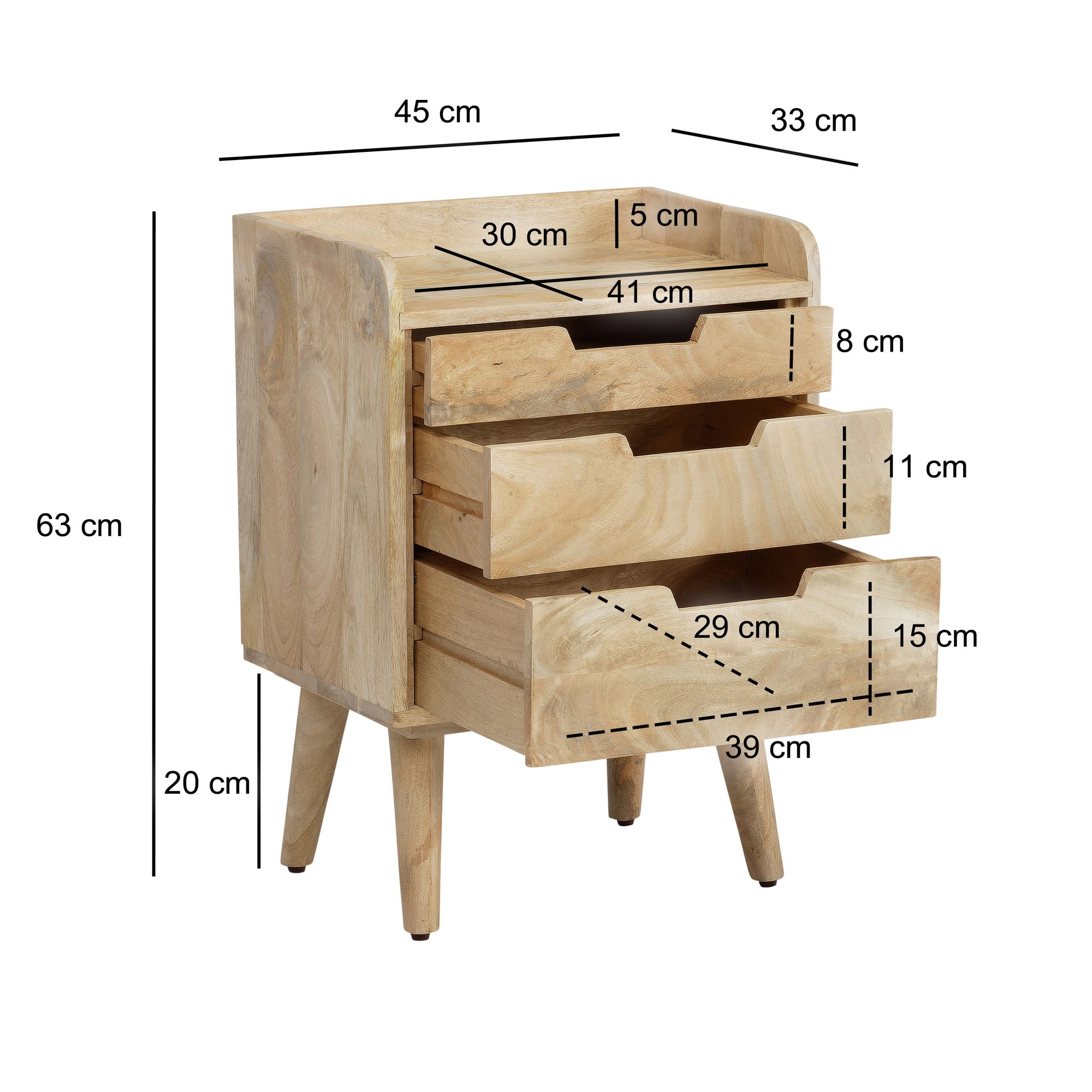 Nachttisch Tysnes Massivholz Mango 45 × 33 × 63 cm